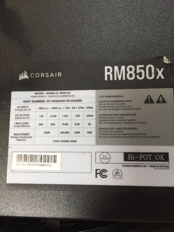 Photo 2 of Corsair RMx Series (2021), RM850x, 850 Watt, GOLD, Fully Modular Power Supply (CP-9020200-NA) RMx 850W