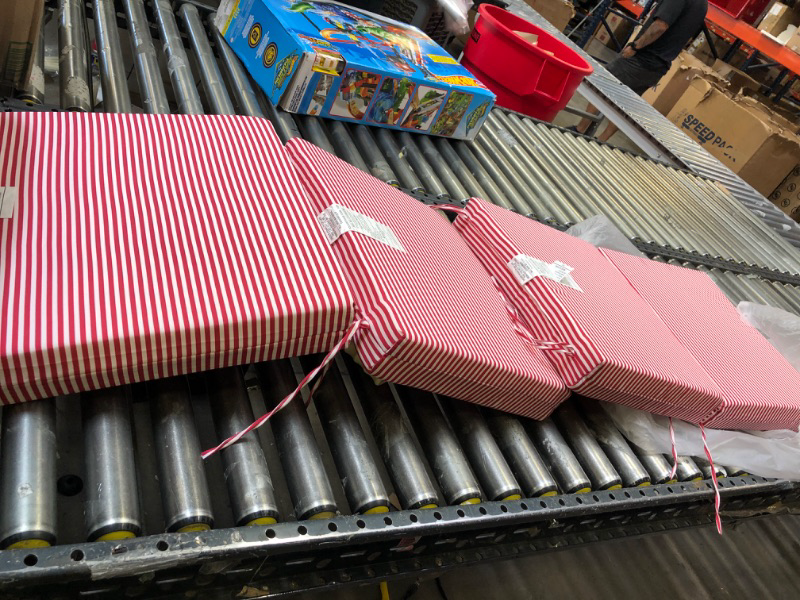 Photo 1 of 4 PC RED AND WHITE STRIPED SEAT CUSHIONS ( SIZE: 18.5 X 16 X 3 IN ) 