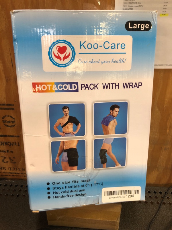 Photo 2 of Koo-Care Large Flexible Gel Ice Pack & Neoprene Wrap with Elastic Straps for Hot Cold Therapy - Pain Relief for Shoulder Rotator Cuff Back Hip Entire Knee - 11" x 14" Black Wrap (11" X 14")