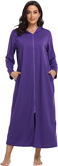 Photo 1 of 3xl--Women's Zip Up Robes Long Housecoat Sweatshirt Full Length Bathrobe Long Sleeve Loungewear Soft Nightgown with Pockets
