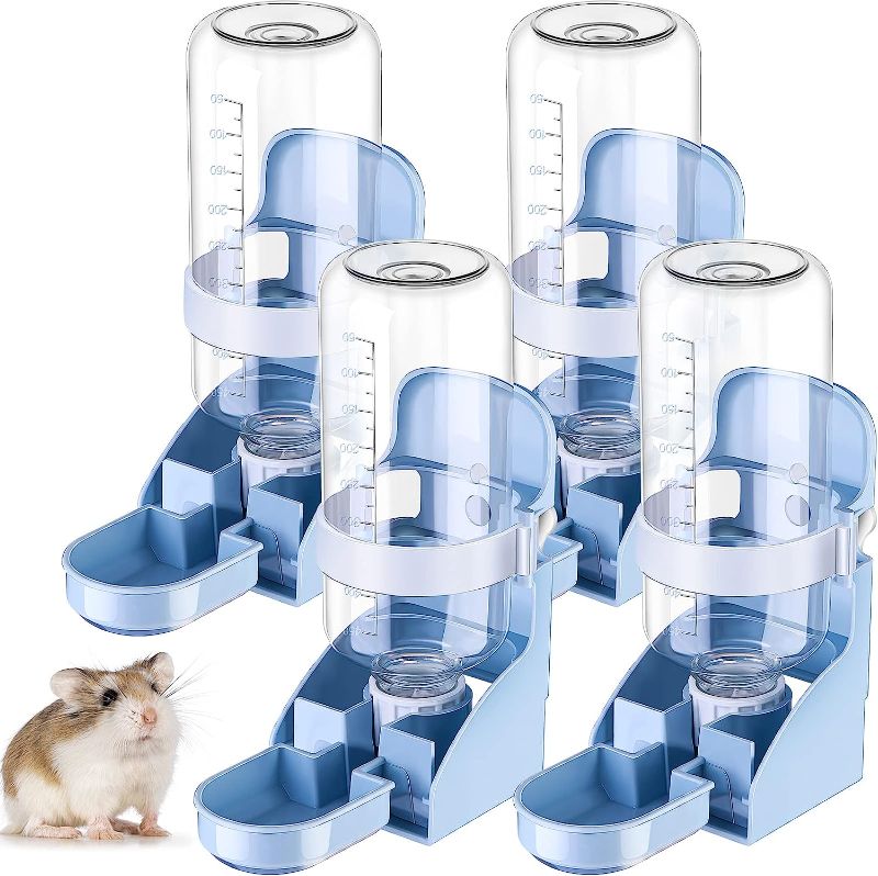 Photo 1 of  Didaey 4 Pcs Rabbit Water Bottle No Leak 17oz Hanging Water Feeder Bunny Automatic Water Dispenser Small Animal Feeding Watering Supplies for Bunny Chinchilla Guinea Pig Hedgehog Ferret Hamster, Blue
