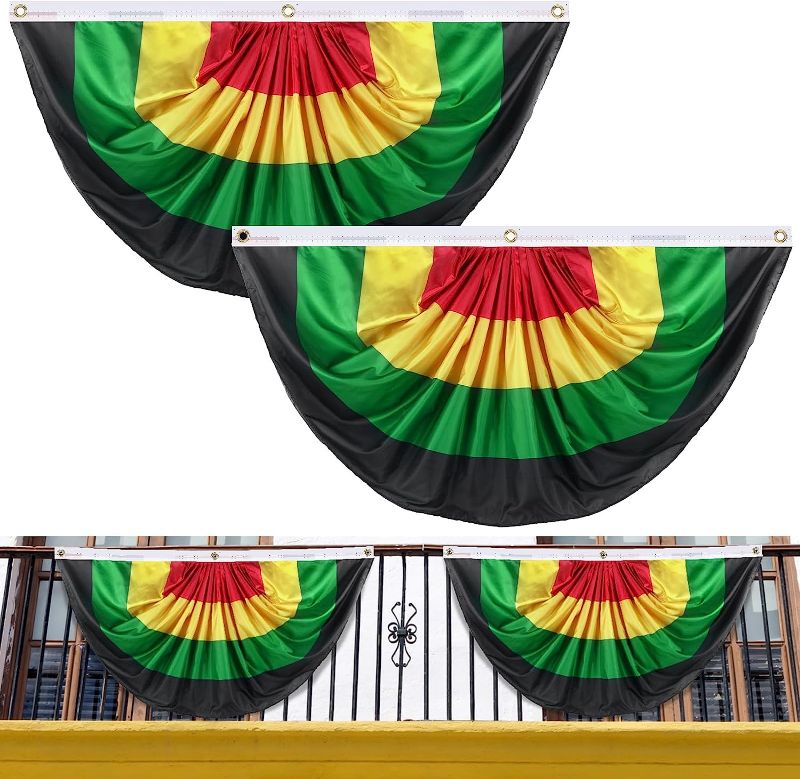 Photo 1 of 2 Pcs Juneteenth Bunting Flag Africa American Pleated Fan Flag Banner 3 x 6 ft Juneteenth Bunting Flag for June 19th Freedom Memorial Independence Day Indoor Outdoor Decorations

