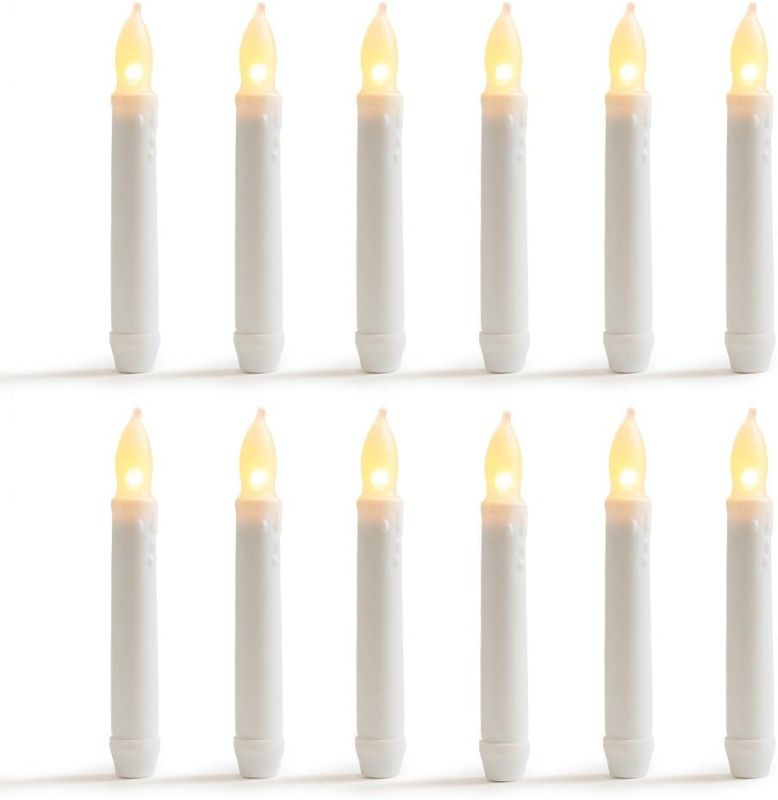 Photo 1 of  12 Pcs LED Candles  0.8x6.5inches Warm White Flameless Real Wax Dipped Taper Candles 
