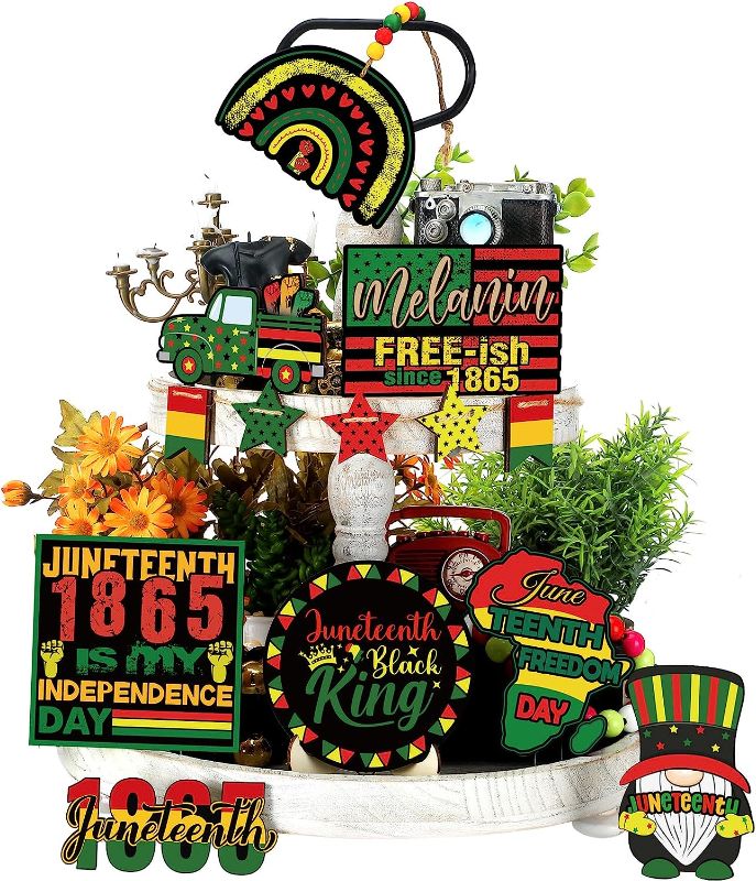 Photo 1 of 13 Pcs Juneteenth Tiered Tray Decorations Happy Juneteenth Wooden Bead String Hanging Signs Gnome Juneteenth Decorations Juneteenth Wooden Decorations Shelf Party
