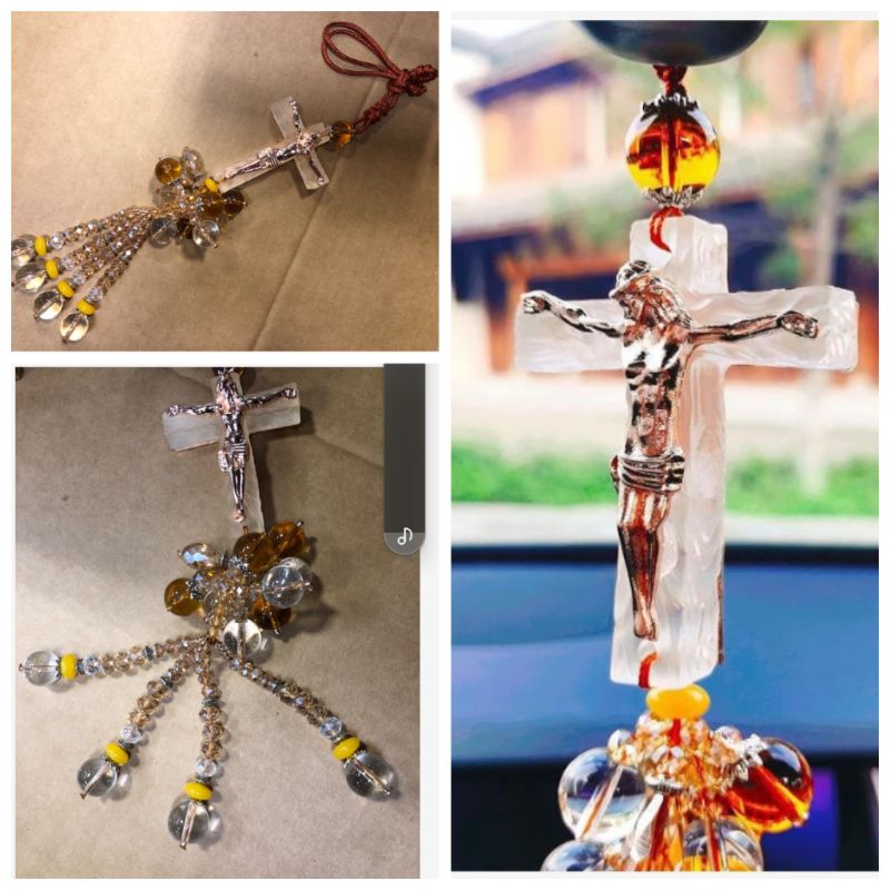 Photo 1 of 1pc---Cross Car Accessories Hanging Ornament for Car Rear View Mirror
