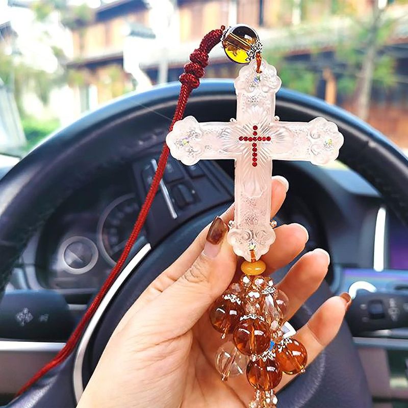 Photo 1 of 1pc---Cross Car Accessories Hanging Ornament for Car Rear View Mirror
