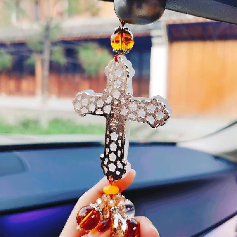 Photo 1 of 1pc---Cross Car Accessories Hanging Ornament for Car Rear View Mirror
