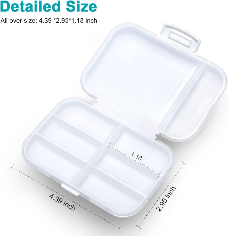 Photo 3 of Cofoe 8 Compartments Travel Pill Organizer Moisture Proof Small Pill Box for Pocket Purse Daily Pill Case Portable Medicine Vitamin Holder Container (White)