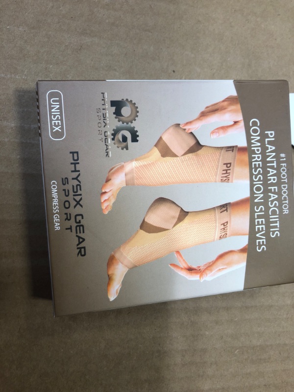 Photo 2 of xxl--Physix Gear Sport Plantar Fasciitis Socks with Arch Support for Men & Women - Ankle Compression Sleeve, Toeless Compression Socks Foot Pain Relief, Ankle Swelling - Better than Night Splint, Beige XXL  Mens 12.5-16 | Womens 10.5-14 Beige Nude (1 Pair