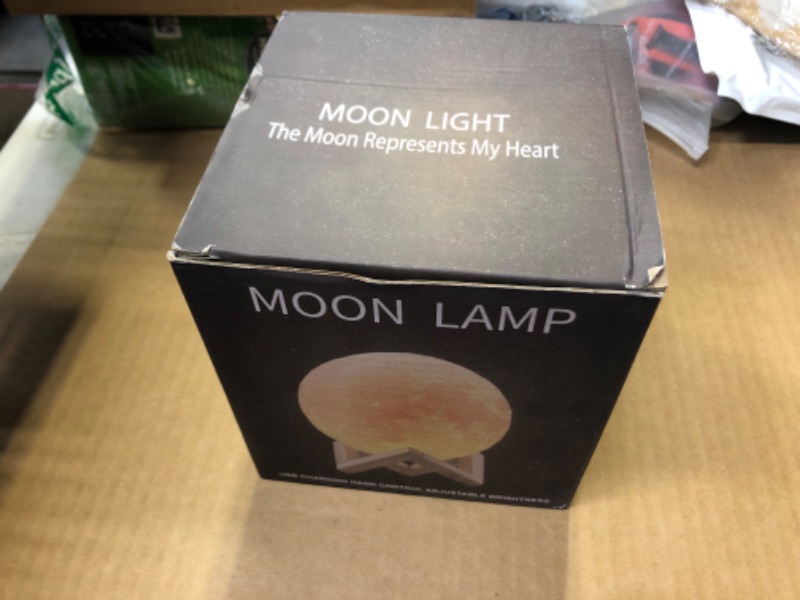 Photo 2 of 1pc only-------Urbalabs Moon Light 6 Inch 7 Colors LED Night Light 3D Printing Moon Light with Wooden Stand & Touch Control USB Rechargeable, Soft Glow Moon Light for Kids Friends Birthday Gifts