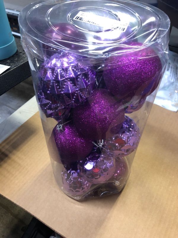 Photo 2 of 20pcs purple---Lulu Home Christmas Ball Ornaments, 20 Ct Pre-Strung Xmas Tree Decorations, Holiday Hanging Balls Light Purple 3.15"