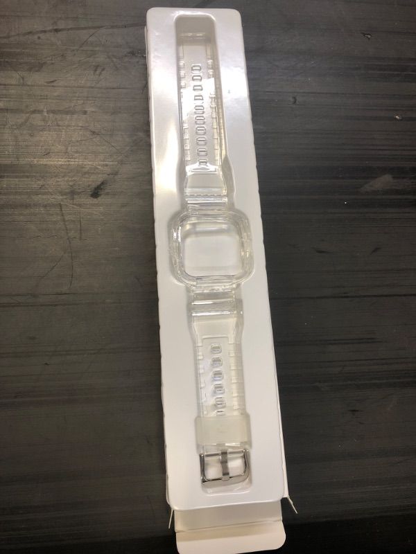 Photo 2 of Clear Watch Bands Compatible for Apple Watch Band 45mm 44mm 42mm 41mm 40mm 38mm with Protective Bumper Case for iWatch Series 8 7 6 5 4 3 2 1 SE, Crystal Transparent Cute Jelly Watch Strap for Women and Men