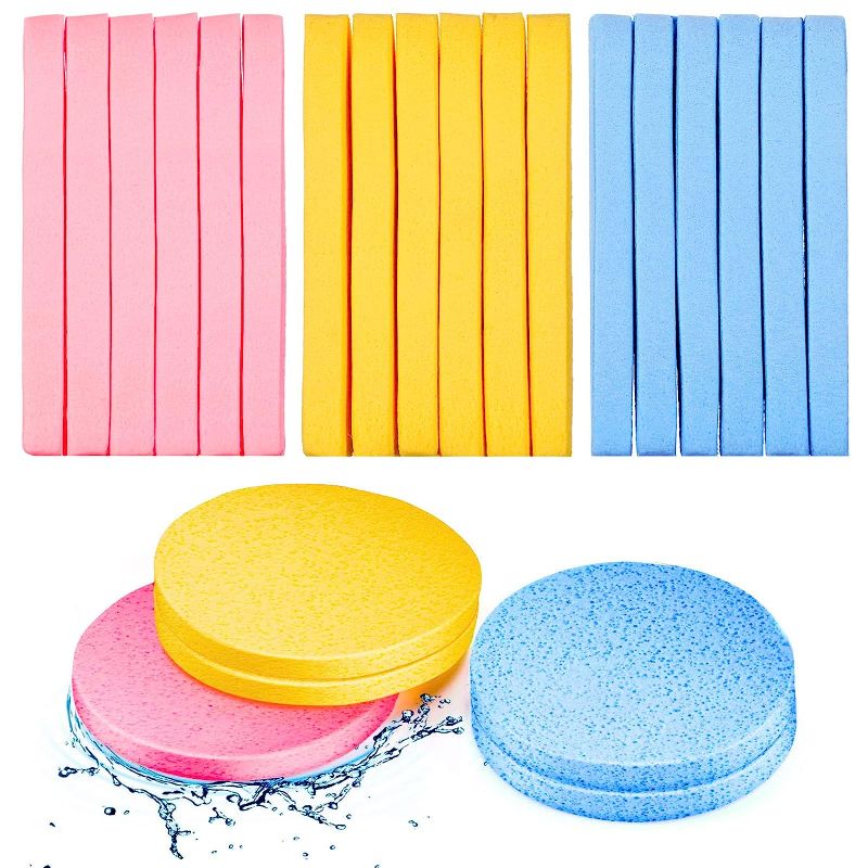 Photo 1 of 120 Pieces Compressed Facial Sponge for Estheticians Face Cleansing Sponge Makeup Removal Sponge Pad Exfoliating Spa Wash Round Face Sponge (Pink, Yellow, Blue)