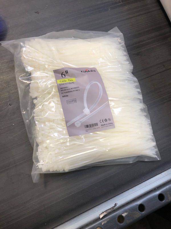 Photo 1 of 1000 Pack 6 Inch Bulk KOOWIN Nylon Plastic Cable Zip Ties Small Wire Wraps White 6 inch 18 lb (1000 pcs) White