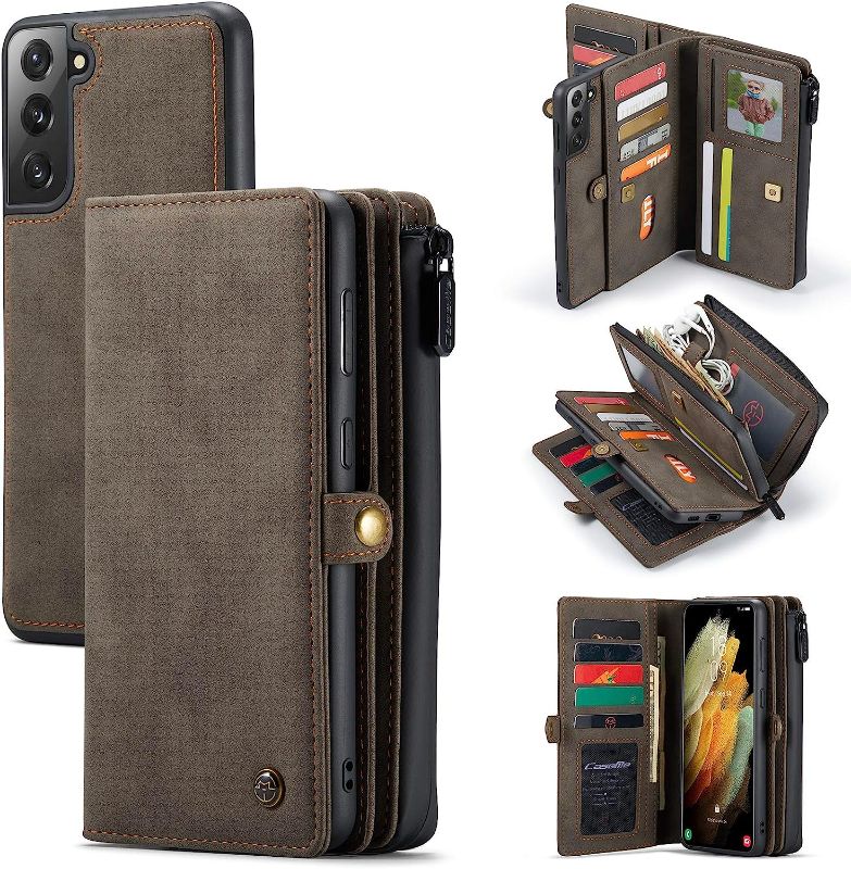 Photo 1 of HAII for Galaxy S21 Plus Wallet Case,Multi-Functional Leather Purse Flip Cover Zipper Wallet Case with Card Slots & Detachable Magnetic Phone Case for Samsung Galaxy S21 Plus 5G (Coffee)