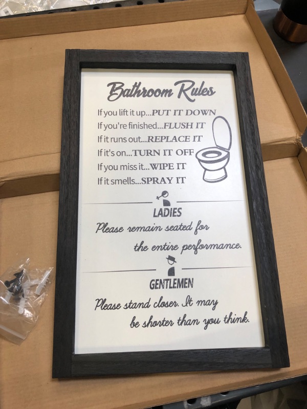 Photo 1 of "Bathroom Rules" black and white frame