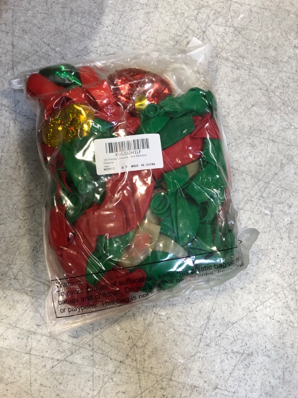 Photo 2 of 189 Pieces Christmas Balloons Garland Kit, Red and Green Latex Balloons Confetti Balloons, Balloon Tie Tools, Balloon Strip Tape, Adhesive Dots, Balloon Clips and Balloons Ribbons