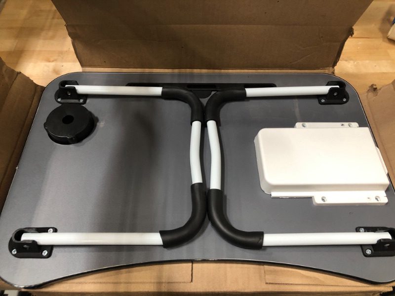 Photo 1 of Lap Desk with Storage Drawer, Cup and Phone Holder, Laptop Bed Tray Table, 23.6" Foldable Laptop Desk, Laptop Stand for Working, Writing, Gaming and Drawing (23", Black) 23" Black