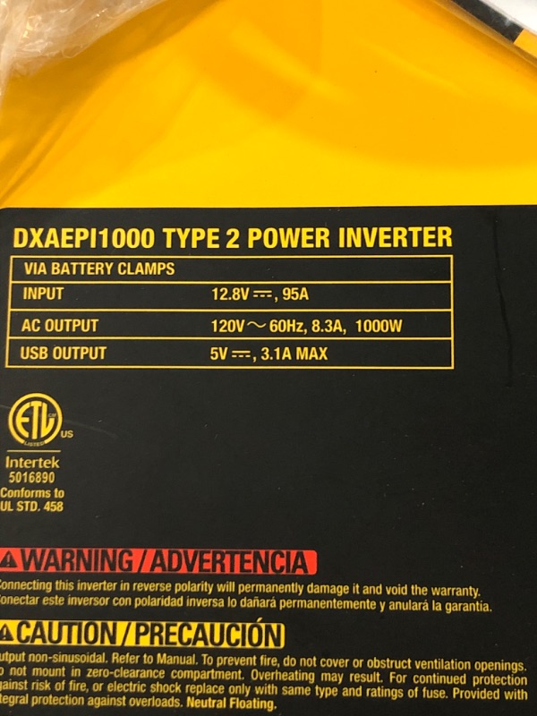 Photo 5 of DEWALT DXAEPI1000 Power Inverter 1000W Car Converter & DXAEPI140 Power Inverter 140W Car Converter: 12V DC to 120V AC Power Outlet with Dual 3.1A USB Ports Car Converter + Car Converter