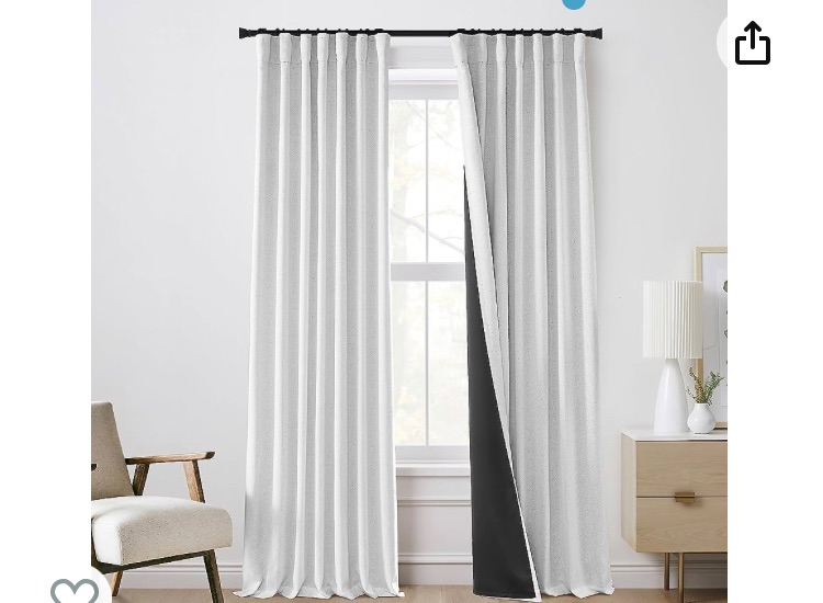 Photo 1 of *STOCK PHOTO JUST FOR REFERENCE**
108 Inch White Extra Long Curtains for Bedroom,Hook Tape for Traverse Curtain Rod,100% Blackout Light Dark Out Faux Linen Long Curtains for Living Room,9FT Length,Back Tab No Clip or Rings,One Pair