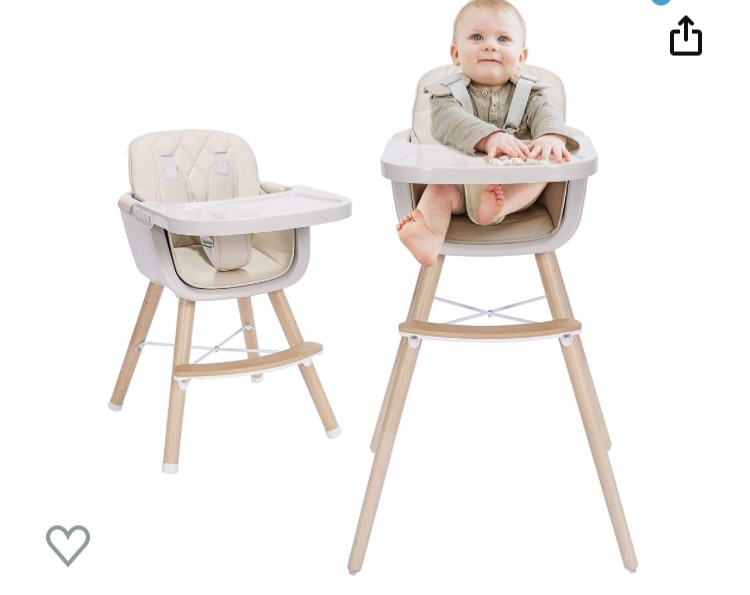 Photo 1 of 3-in-1 Convertible Wooden High Chair,Baby High Chair with Adjustable Legs & Dishwasher Safe Tray, Made of Sleek Hardwood & Premium Leatherette, Cream Color