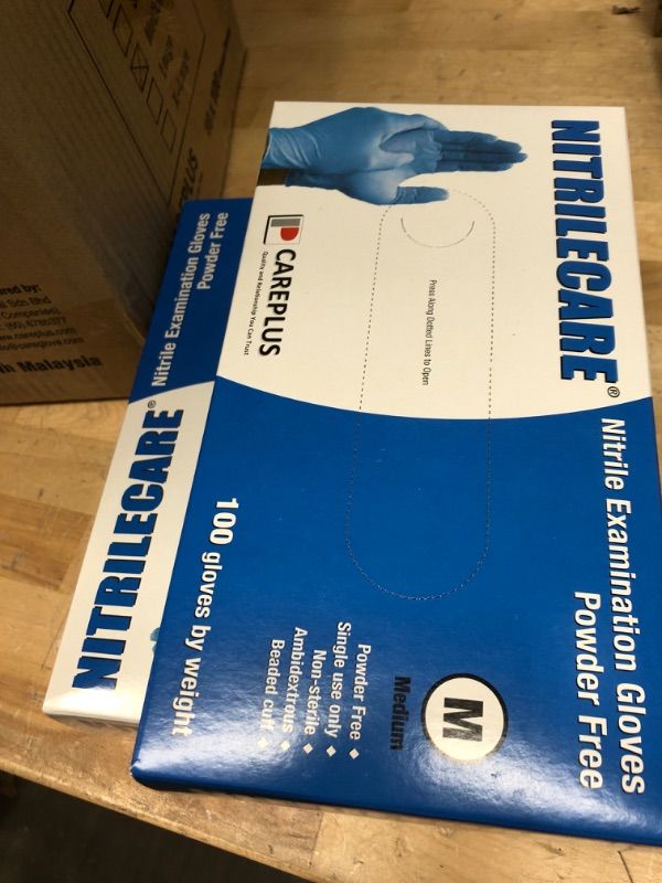 Photo 2 of 2PK--NITRILECARE Blue Nitrile Exam Gloves, 100-Count S M L XL, 3 Mil, Latex & Powder Free, Textured, Medical, Puncture-Resistant Blue Medium (M) Box of 100