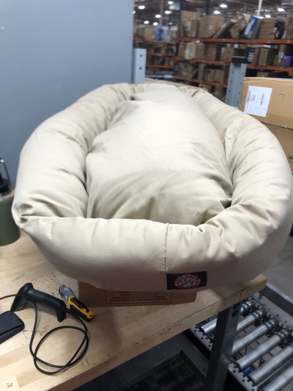 Photo 2 of 32 inch Khaki & Sherpa Bagel Dog Bed By Majestic Pet Products
