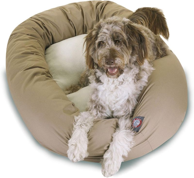 Photo 1 of 32 inch Khaki & Sherpa Bagel Dog Bed By Majestic Pet Products
