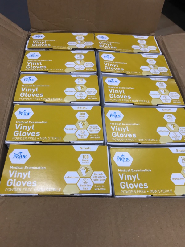 Photo 1 of 10 BOXES OF VINYL GLOVES SIZE SMALL 