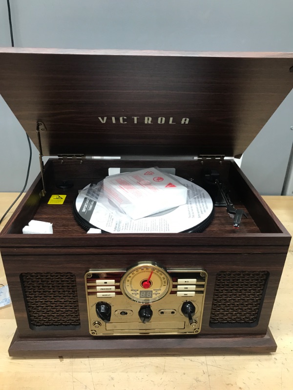 Photo 2 of Victrola Nostalgic 6-in-1 Bluetooth Record Player & Multimedia Center with Built-in Speakers - 3-Speed Turntable, CD & Cassette Player, AM/FM Radio | Wireless Music Streaming | Espresso Espresso Entertainment Center