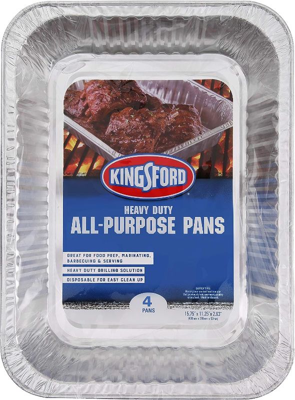 Photo 1 of KINGSFORD Heavy Duty All-Purpose Aluminum Pans, 4 Pack | Disposable Aluminum Foil Pans Ideal for Cooking, Baking, Steaming, Grilling, & Smoking | Safe, Disposable Chafing Pans, Foil Baking Pans 2 pack 8 pans total 
