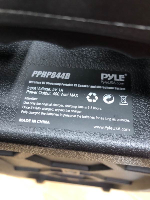 Photo 3 of Pyle 400W Portable Bluetooth PA Loudspeaker - 8” Subwoofer System, 4 Ohm/55-20kHz, USB/MP3/FM Radio/ ¼ Mic Inputs, Multi-Color LED Lights, Built-in Rechargeable Battery w/ Remote Control -PPHP844B