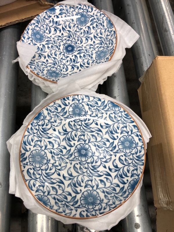 Photo 2 of Foraineam Set of 4 Blue and White Porcelain Serving Plates Floral Dinner Shallow Plates Appetizer Salad Dessert Snack Plate Set