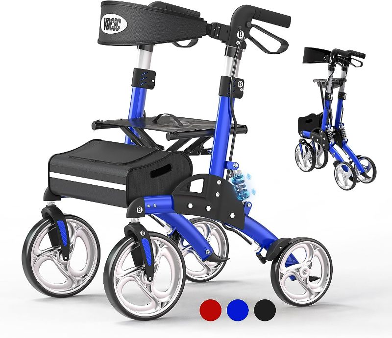 Photo 1 of **FOR PARTS OR REPAIR**SEE NOTES**
Walkers for Seniors with Seat, VOCIC Aluminum Walker with 10" Wheels and Seat, Foldable Rollator Walker with Shock Absorber-Blue