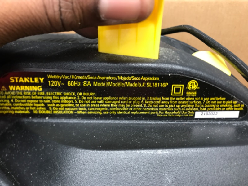 Photo 4 of ***TESTED/ POWERS ON***Stanley - SL18116P Wet/Dry Vacuum, 6 Gallon, 4 Horsepower Black