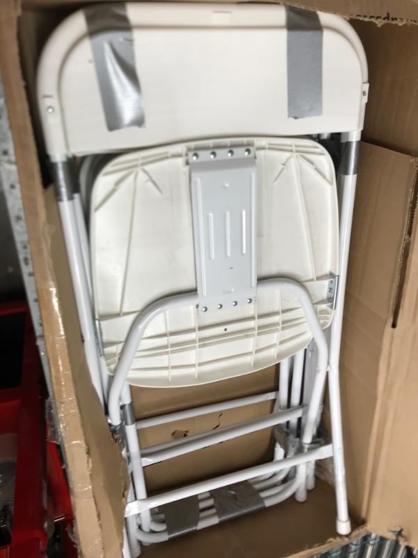 Photo 2 of **2 CHAIRS BROKEN AND UNUSABLE** Flash Furniture Hercules Series Plastic Folding Chair - White - 4 Pack 650LB Weight Capacity 