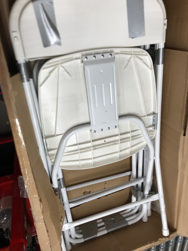 Photo 3 of **2 CHAIRS BROKEN AND UNUSABLE** Flash Furniture Hercules Series Plastic Folding Chair - White - 4 Pack 650LB Weight Capacity 