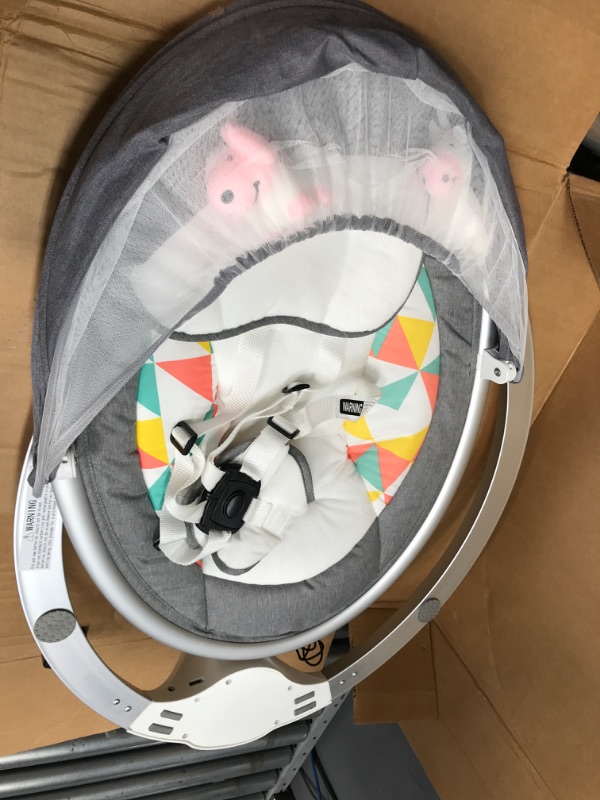 Photo 2 of Dream On Me Zazu Baby Swing, Baby Swing for Infant, 5- Swinging Speed, Two Attached Toys, Bluetooth Enabled and Remote Control, Grey and Pink