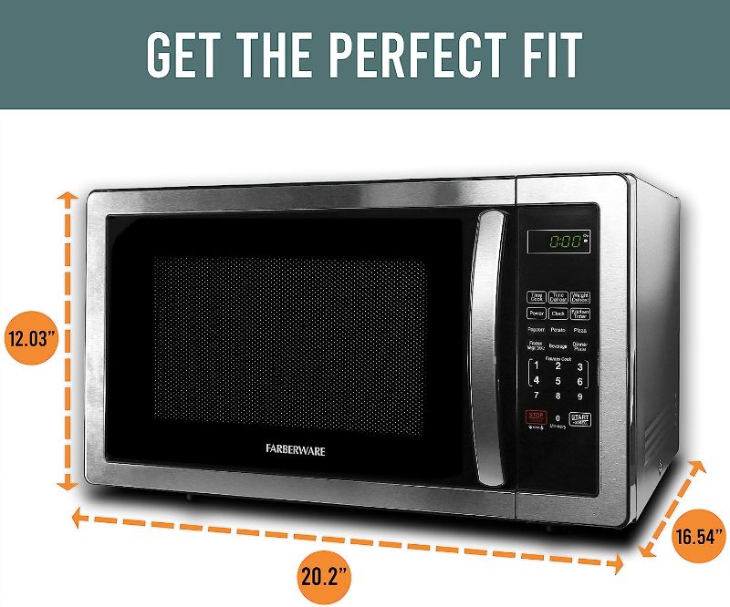 Photo 1 of Farberware Countertop Microwave 1000 Watts, 1.1 cu ft - Microwave Oven With LED Lighting and Child Lock - Perfect for Apartments and Dorms - Easy Clean Stainless Steel
