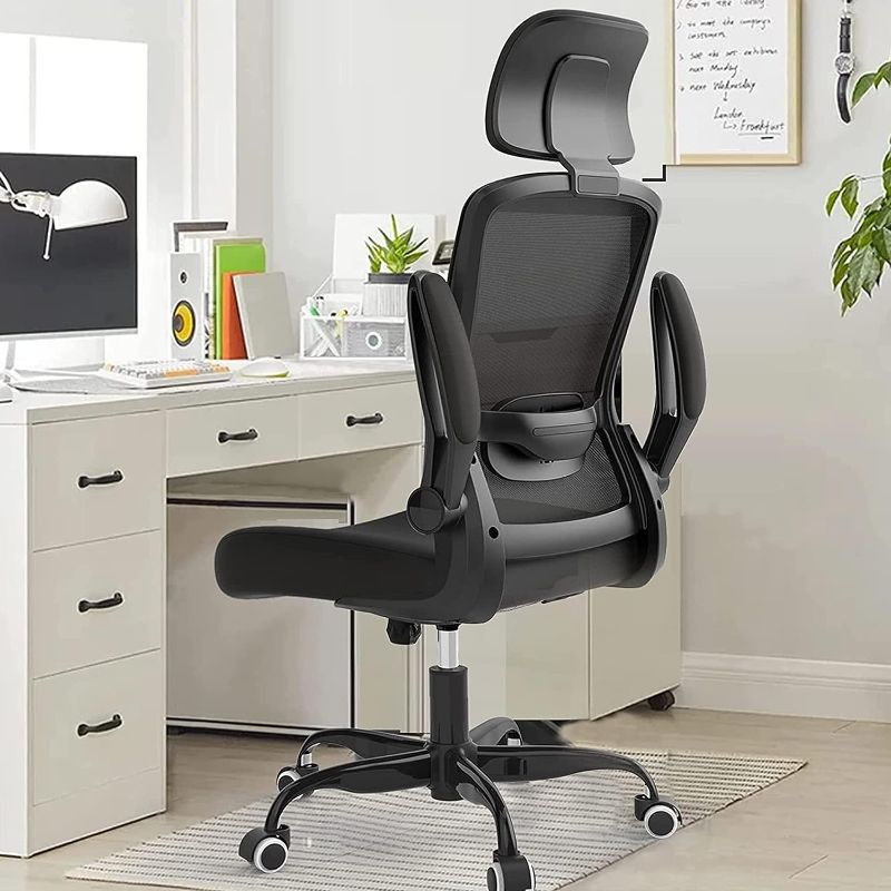 Photo 1 of Ergonomic Office Chair, Home Office Desk Chair with Adjustable Headrest & Lumbar Support. High Back Mesh Computer Chair with Thickened Cushion &Flip-up Armrests, Task Executive Chair (Black)
