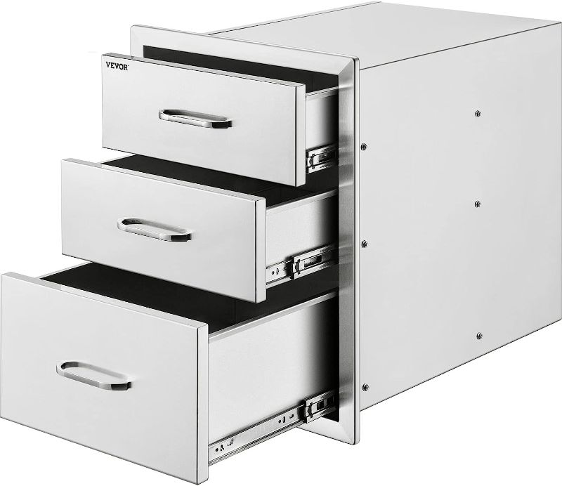 Photo 1 of  Outdoor Kitchen Stainless Steel Triple Access BBQ Drawers with Chrome Handle, 18 x23 x 23 Inch
