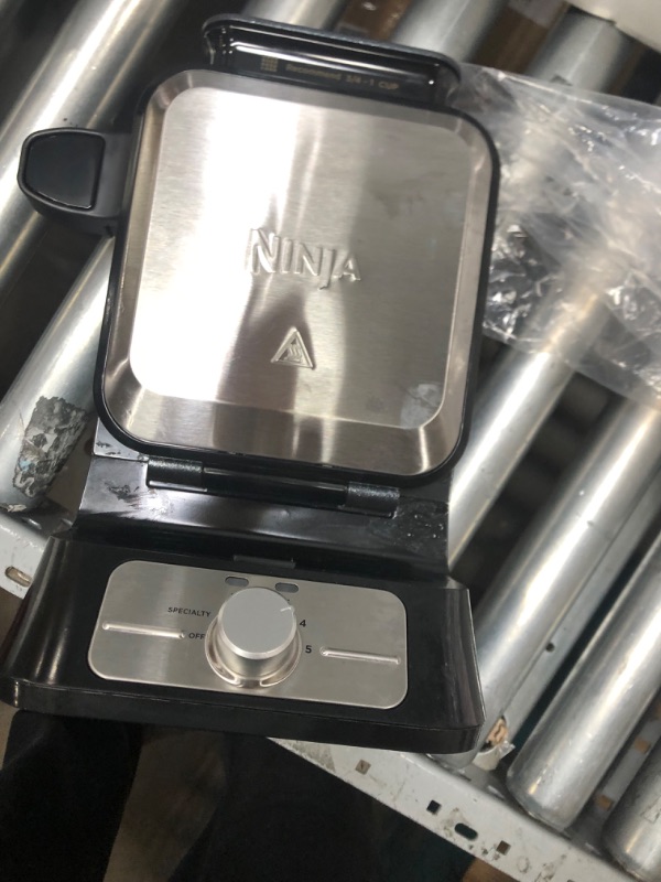 Photo 3 of [FOR PARTS, READ NOTES]
 Ninja BW1001 NeverStick PRO Belgian Waffle Maker, Vertical Design, 5 Shade Settings, with Precision-Pour Cup & Chef-curated Recipe Guide, Black & Silver