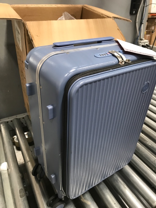 Photo 1 of Mixi Carry On Luggage 20'' Suitcase with Front Laptop Pocket, Wide Handle Rolling Travel Suitcases PC Hardshell with Aluminum Frame Spinner Wheels & TSA Lock, Sapphire Blue Sapphire Blue 20-inch