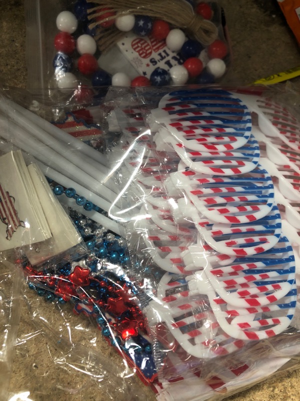 Photo 2 of 28 PCS 4th of July Accessories Party Favors, 18PCS Patriotic Star Bead Necklaces+10 PCS Temporary Tattoos Stickers for Kids Adults,July 4th/Fourth Party Favor Supplies,Independence Day Decor Accessories 18PCS necklaces+10PCS tattoos