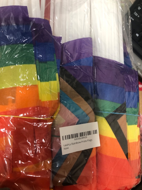 Photo 2 of 144Pcs Progress Pride flag Small, Rainbow LGBTQ Gay Handheld Stick USA American Mini Flags for Pride Parades Festival Party Favors Supplies Pride Month Accessories Stuff Decorations