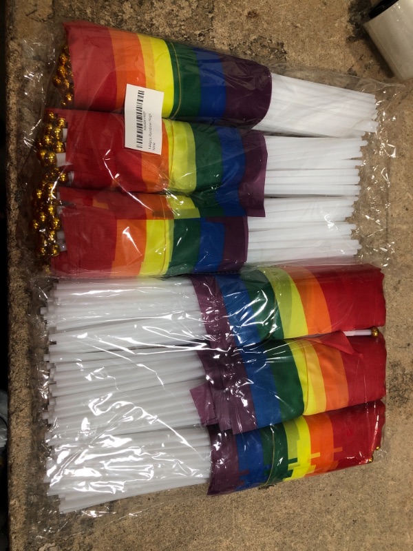 Photo 2 of 2 PACK 144PCS Pride Flags Bulk Mini Rainbow LGBTQ Gay Accessories Handheld Small LGBT Stick Flags American Pride Month Decorations Stuff Parades Party Favor Supplies