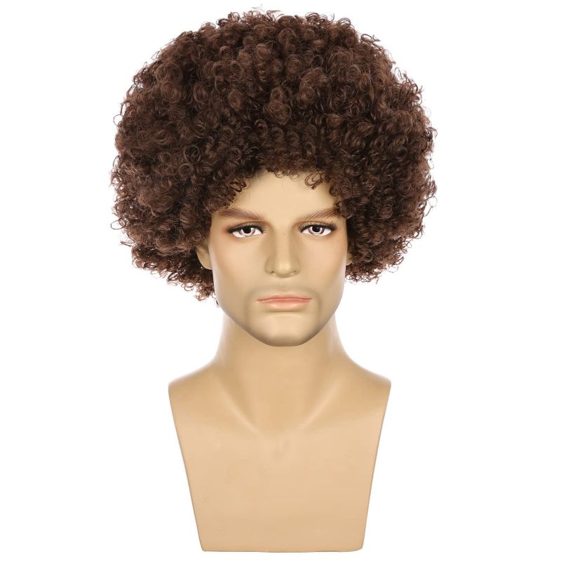 Photo 1 of 2 LICATEAT Afro Wig for Men or Women Short Curly Halloween Disco Hippie Costume Wigs 70s 80s Wig (Light Brown)