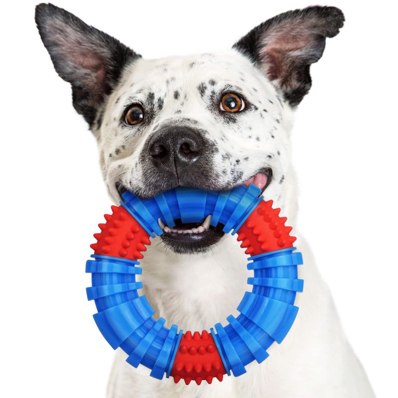 Photo 1 of (2PK BUNDLE) Apasiri Dog Toys for Large Dogs, Dog Chew Toys, Big Dog Toys for Large Dogs, Rubber Dog Toy Ring for Medium Breed, Outdoor Toy Ring for Puppy Chew Teething Christmas Blue A Teething Ring