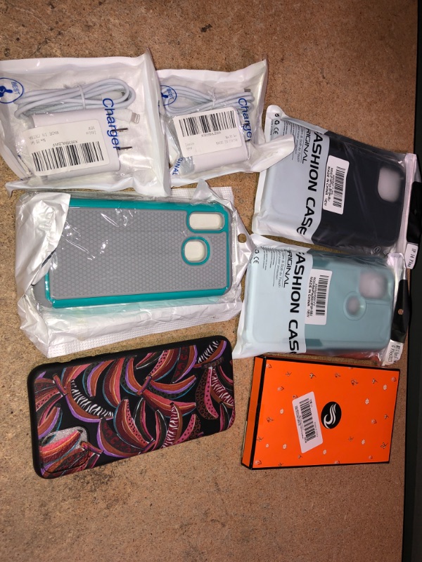 Photo 1 of 7 PC Phone Chargers (iPhone, 2PK) & MOTO/GALAXY/SAMSUNG Colorful Phone Case & Accessory Bundle 