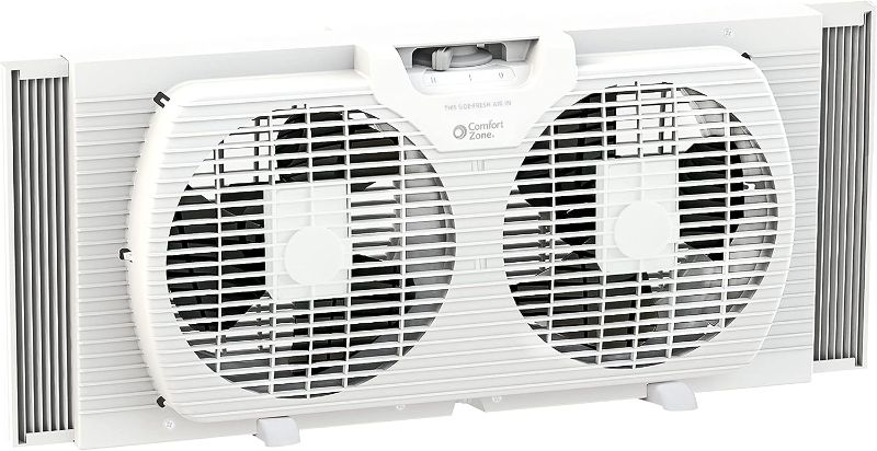 Photo 1 of Comfort Zone CZ319WT 9" Twin Window Fan with Reversible Airflow Control, Auto-Locking Expanders and 2-Speed Fan Switch, White